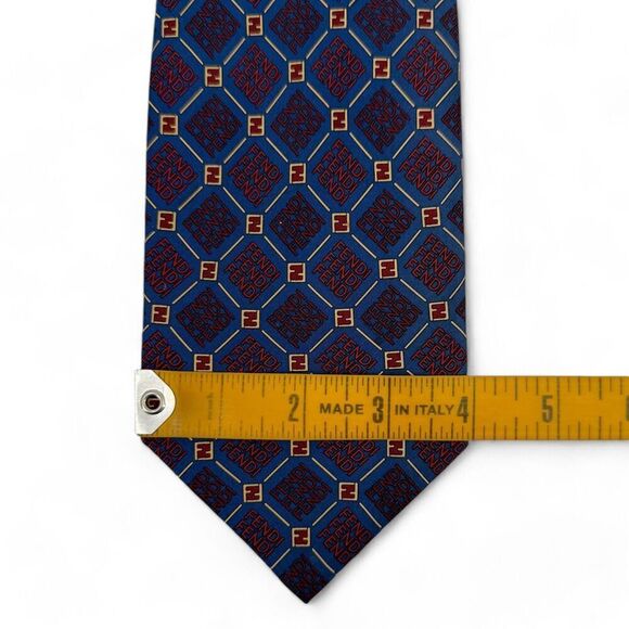 Vintage Fendi Men's 100% Italian Silk Allover Monogram Logo Neck Tie Blue/Red - Picture 9 of 9